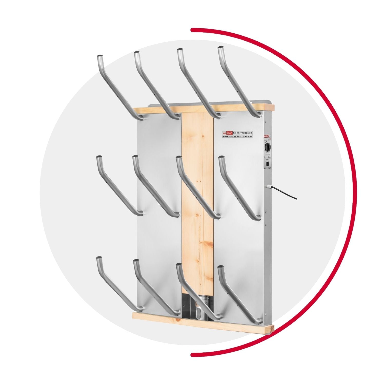 oskari BORA® 6 - Elektrischer Schuhtrockner für 6 Paar Schuhe - OSKARI mit Warmluft für Stiefel, Schuhe, Skischuhe, Fußballschuhe