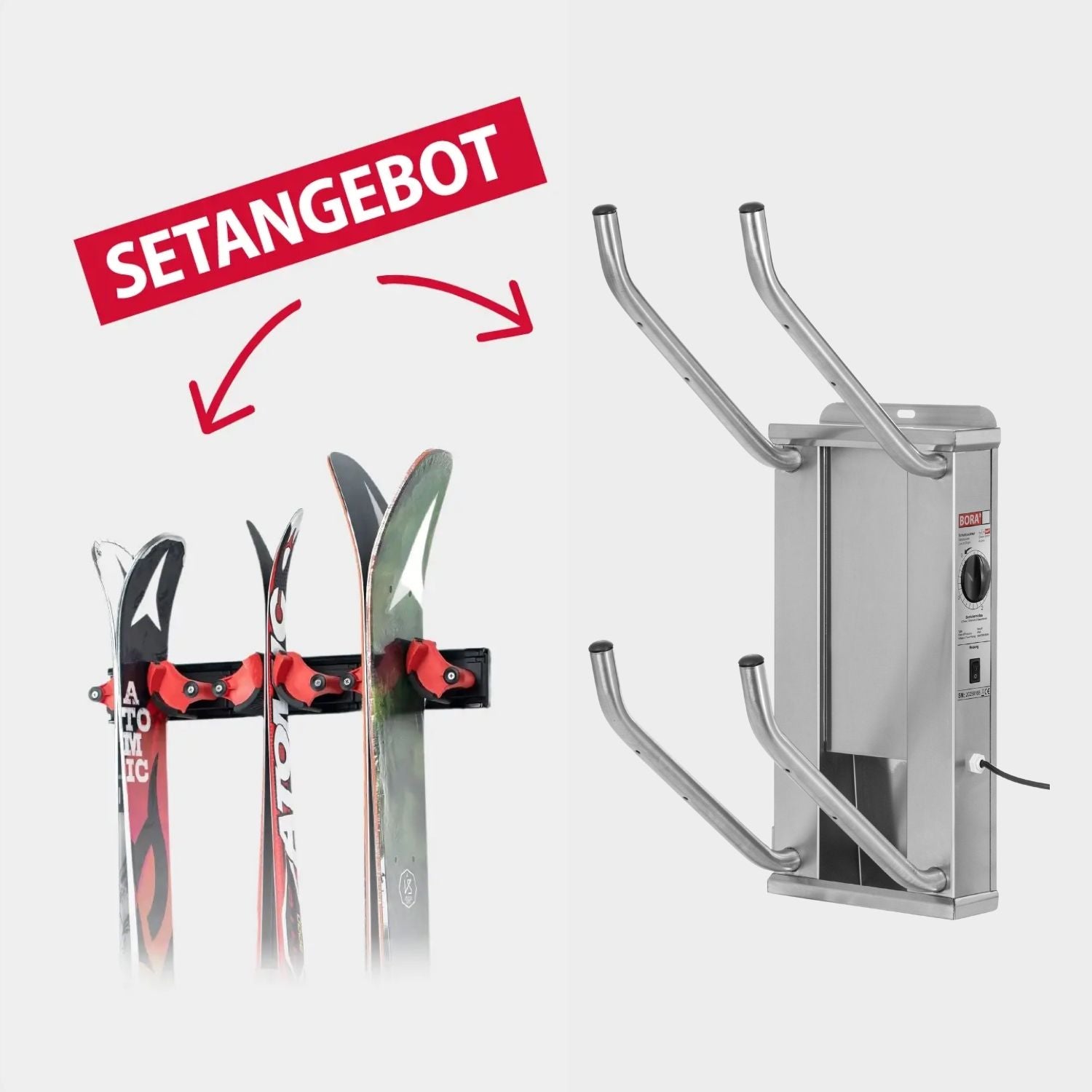 oskari BORA® 2 Set mit Oskari Hopstop für Ski usw. - Elektrischer Schuhtrockner für 2 Paar Schuhe - OSKARI mit Warmluft für Stiefel, Schuhe, Skischuhe, Fußballschuhe